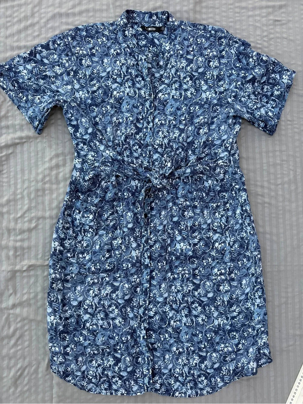 Ralph Lauren Blue Floral Button-Front Dress with Tie Waist
